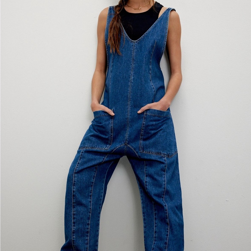 Free People Blue Denim Overalls
